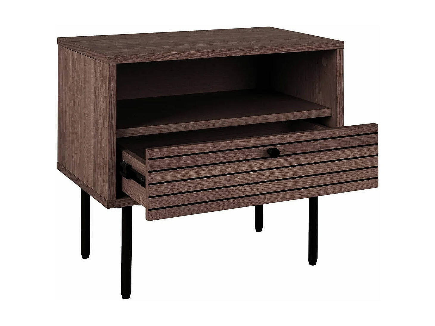 LOWAN - Chevet 1 Tiroir Effet Tasseaux Teinté Chêne Foncé