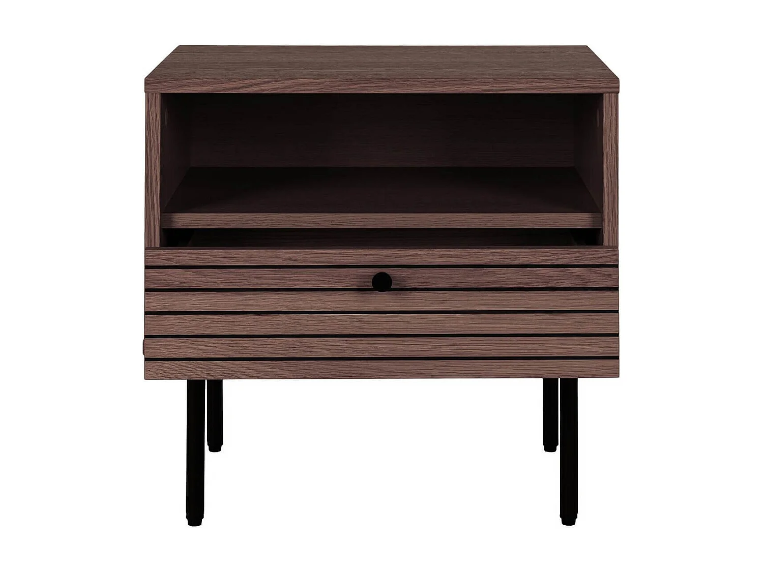 LOWAN - Chevet 1 Tiroir Effet Tasseaux Teinté Chêne Foncé