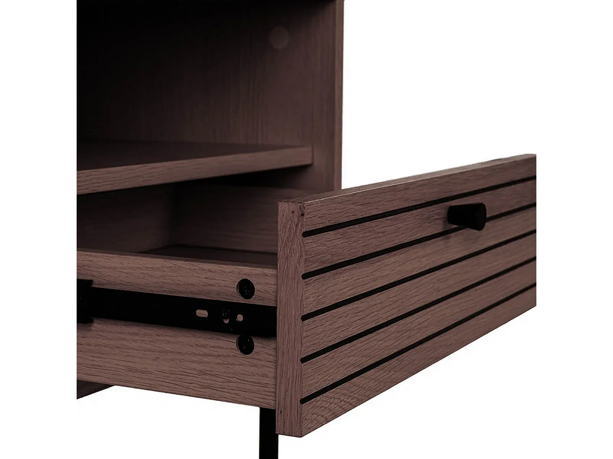 LOWAN - Chevet 1 Tiroir Effet Tasseaux Teinté Chêne Foncé