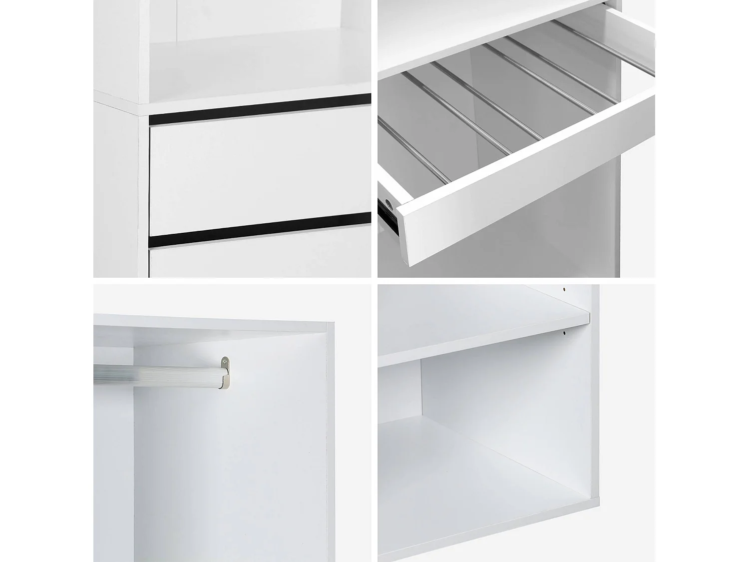 Kit dressing modulable avec 3 éléments. étagères. tiroirs. penderie. porte pantalons. coloris blanc 200 x 45 x 180 cm