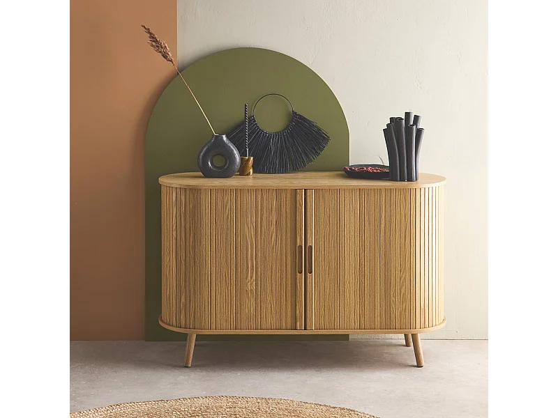 Aparador escandinavo con 2 puertas correderas, 120cm natural