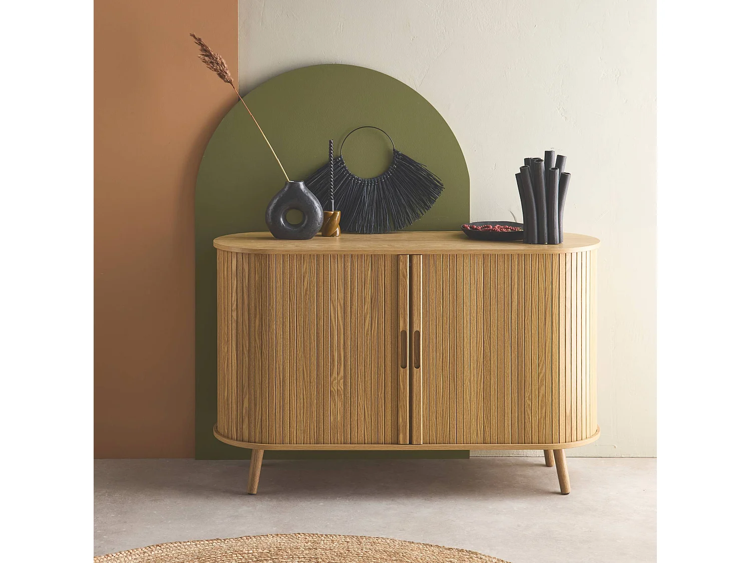 Aparador escandinavo con 2 puertas correderas, 120cm natural