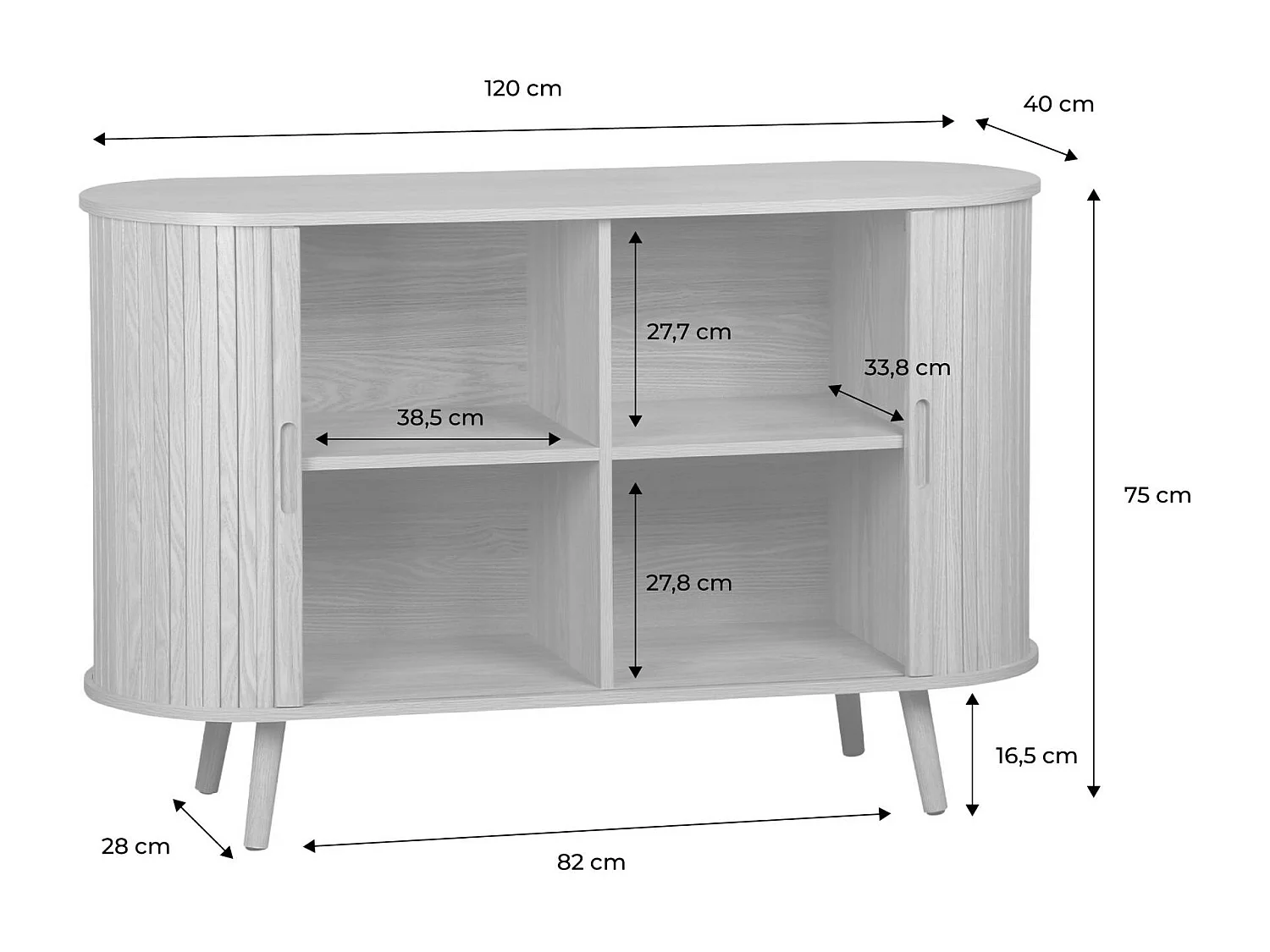 Aparador escandinavo con 2 puertas correderas, 120cm natural