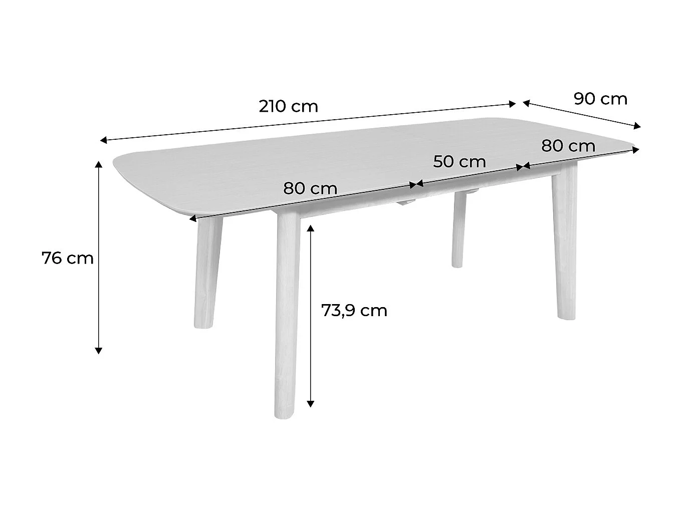 Tavolo da pranzo rettangolare allungabile 160 - 210 cm, rivestito in