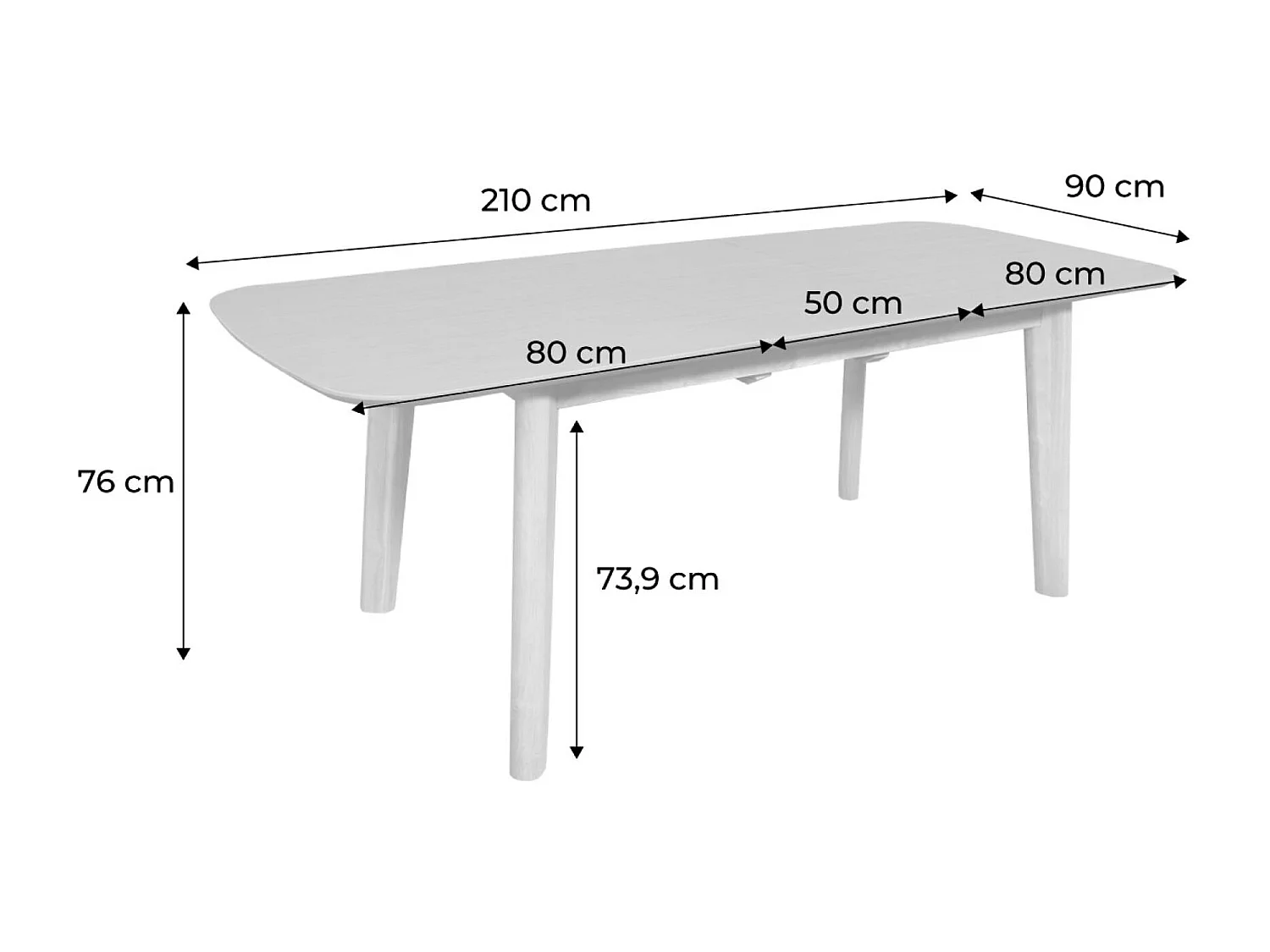 Table à manger extensible rectangulaire 160 - 210cm. placage chêne. teinte naturelle. L 160/210 x P 90 x H 76cm