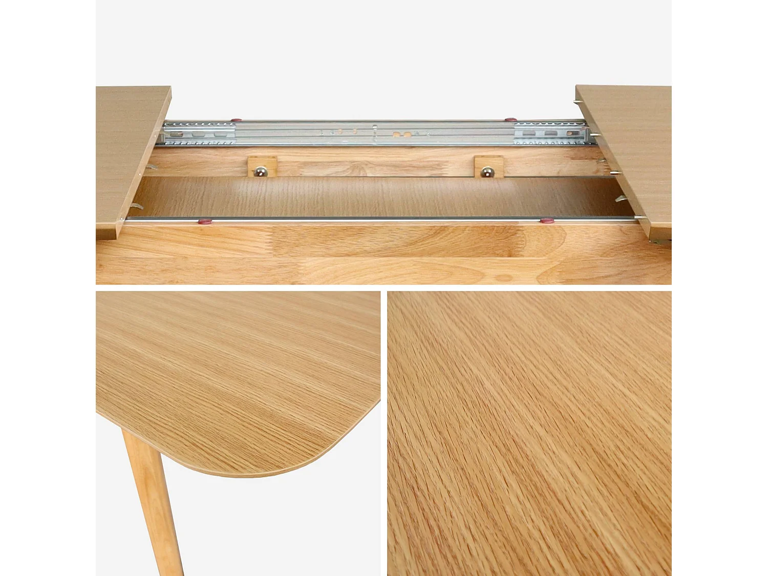 Table à manger extensible rectangulaire 160 - 210cm. placage chêne. teinte naturelle. L 160/210 x P 90 x H 76cm