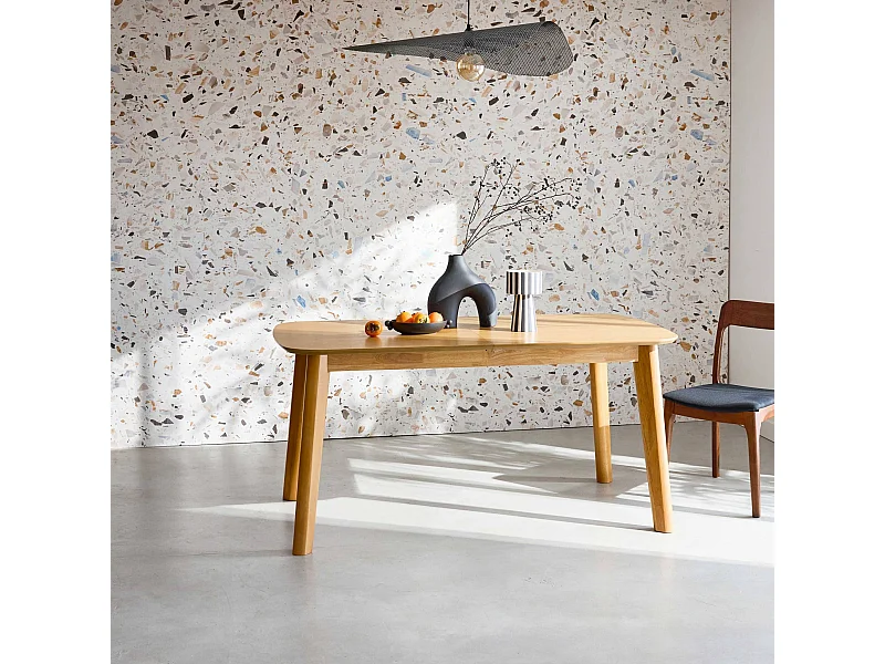 Table à manger extensible rectangulaire 160 - 210cm. placage chêne. teinte naturelle. L 160/210 x P 90 x H 76cm