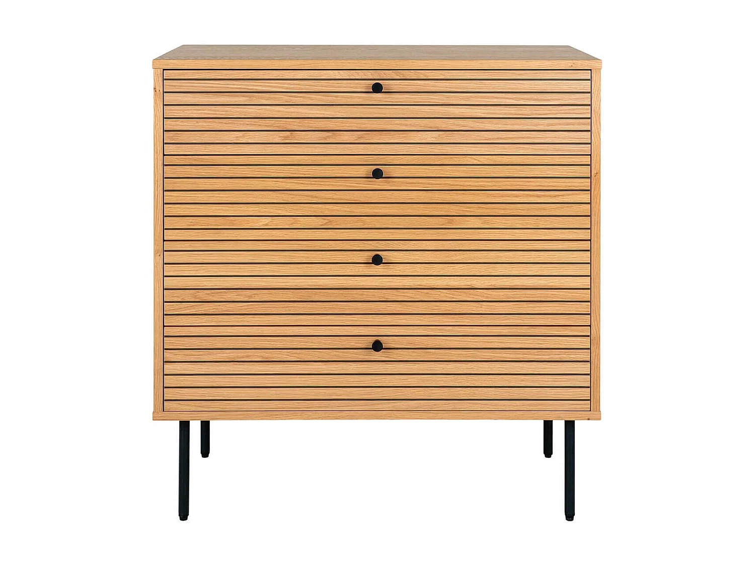 LOWAN - Commode 4 Tiroirs Effet Tasseaux Teinté Chêne Clair