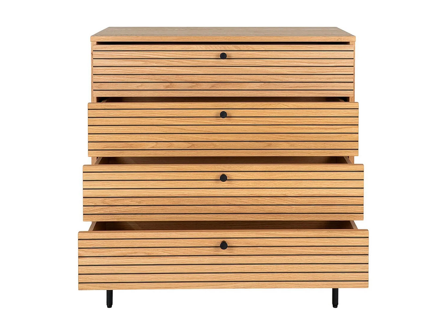 LOWAN - Commode 4 Tiroirs Effet Tasseaux Teinté Chêne Clair