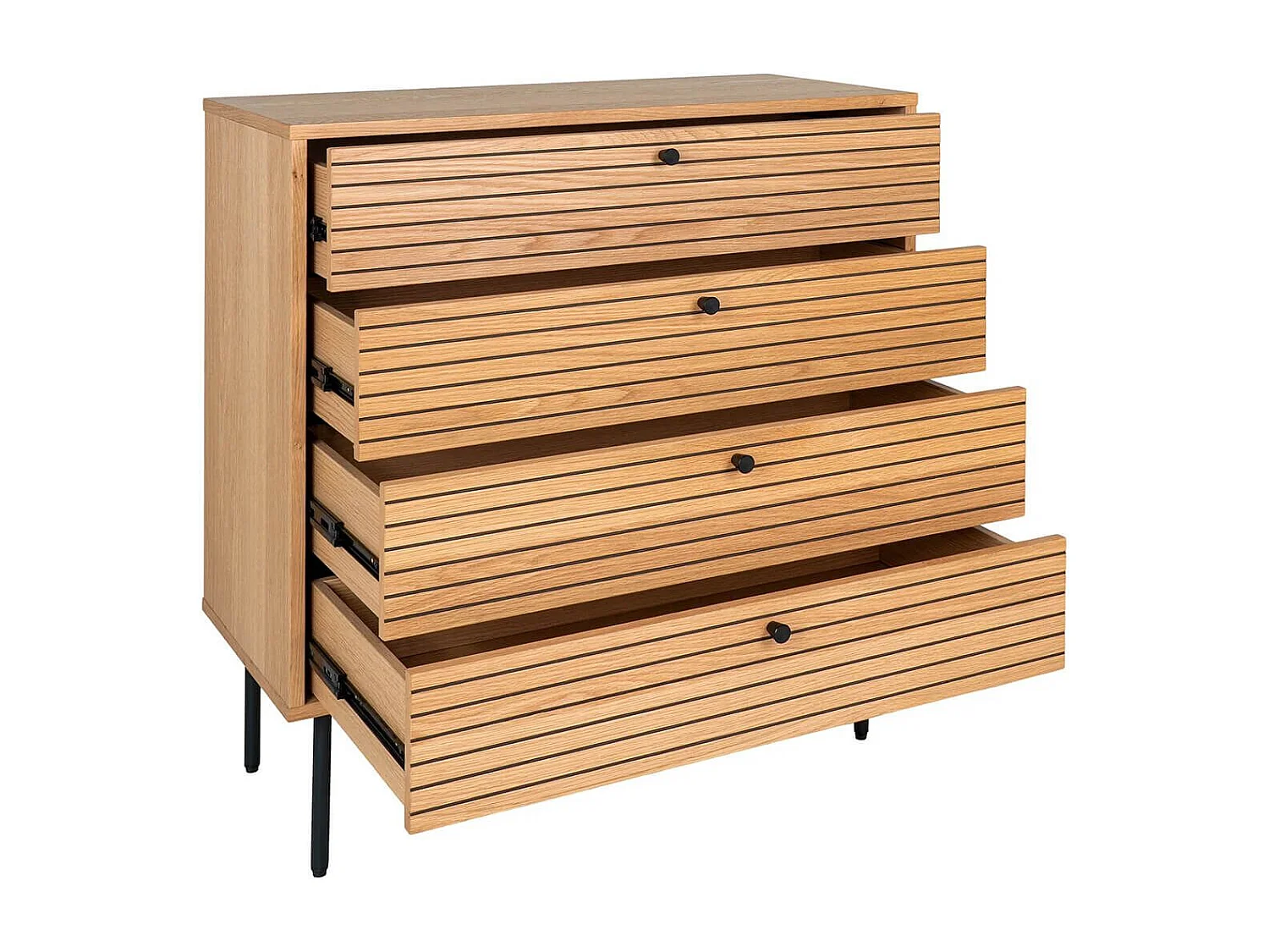 LOWAN - Commode 4 Tiroirs Effet Tasseaux Teinté Chêne Clair