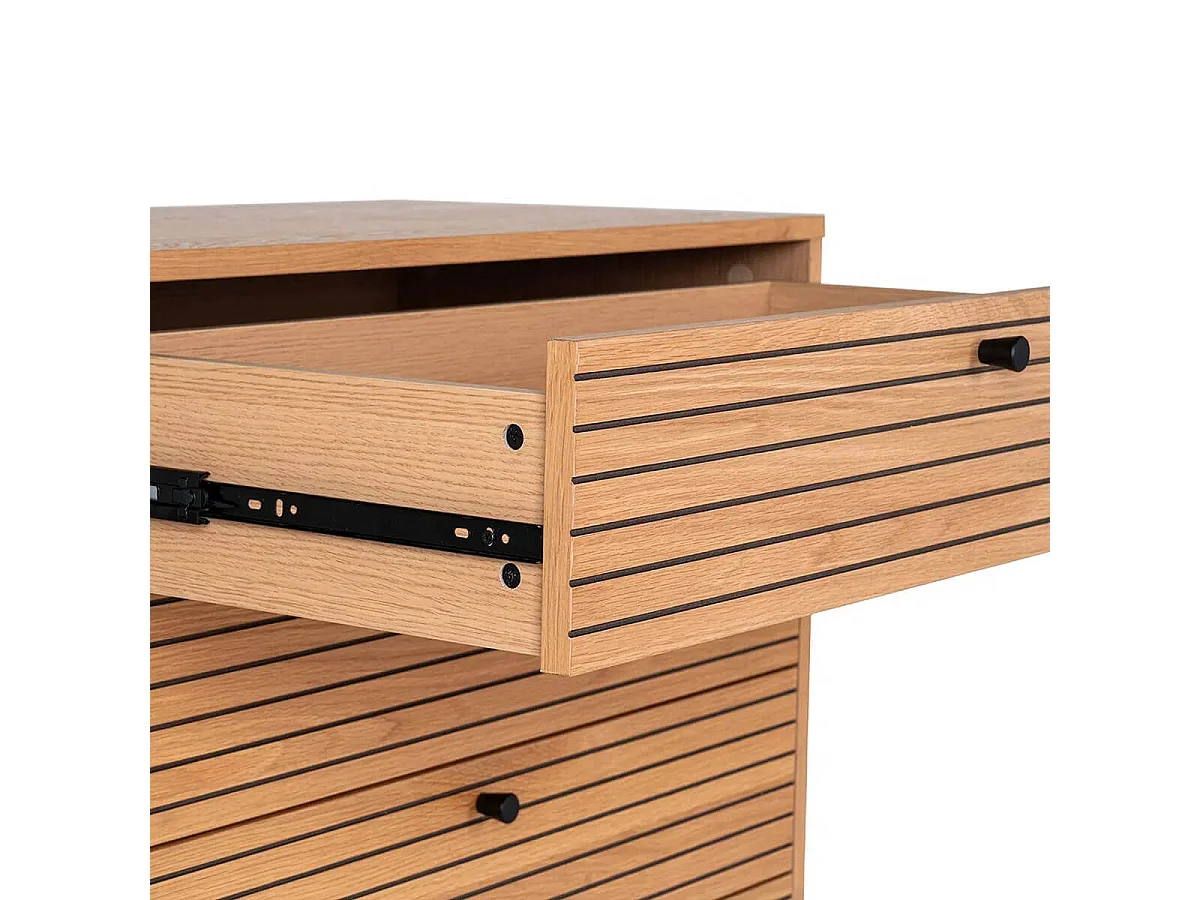 LOWAN - Commode 4 Tiroirs Effet Tasseaux Teinté Chêne Clair