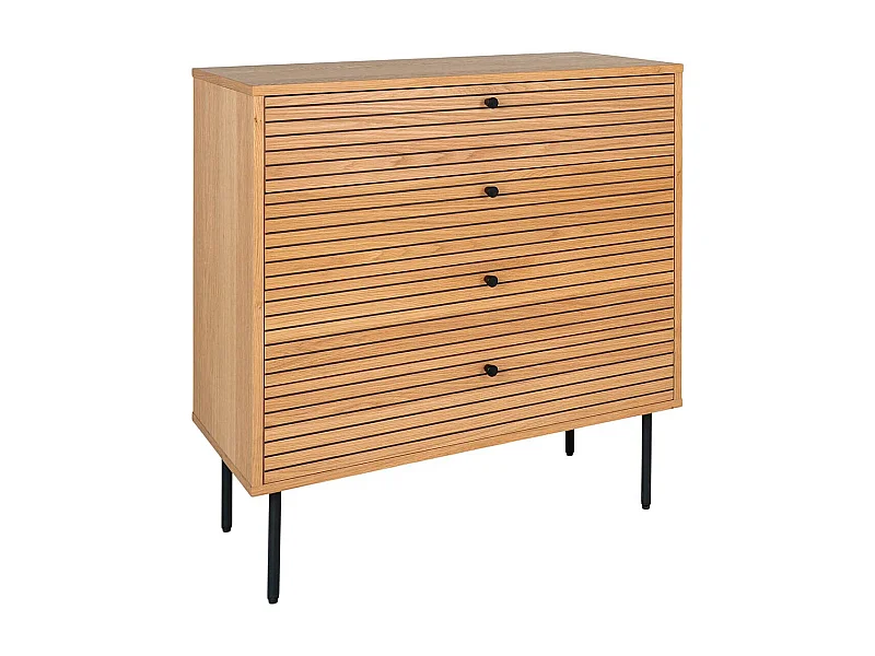 LOWAN - Commode 4 Tiroirs Effet Tasseaux Teinté Chêne Clair