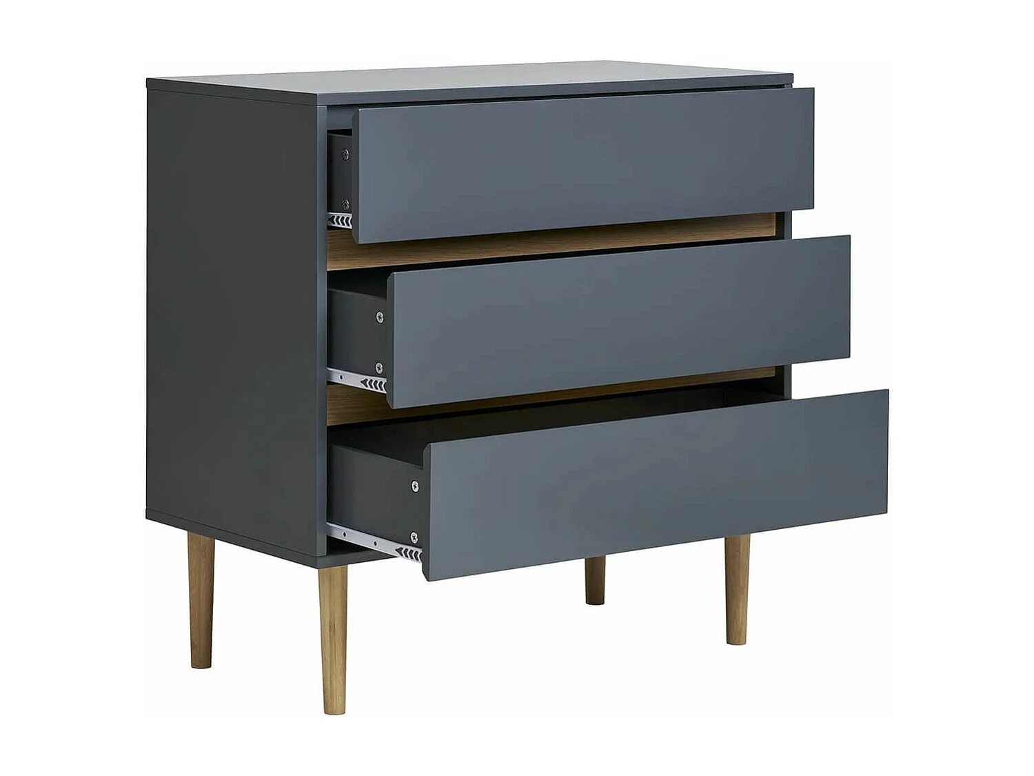 AVEL - Commode 3 Tiroirs en MDF Gris Foncé et Bois Naturel