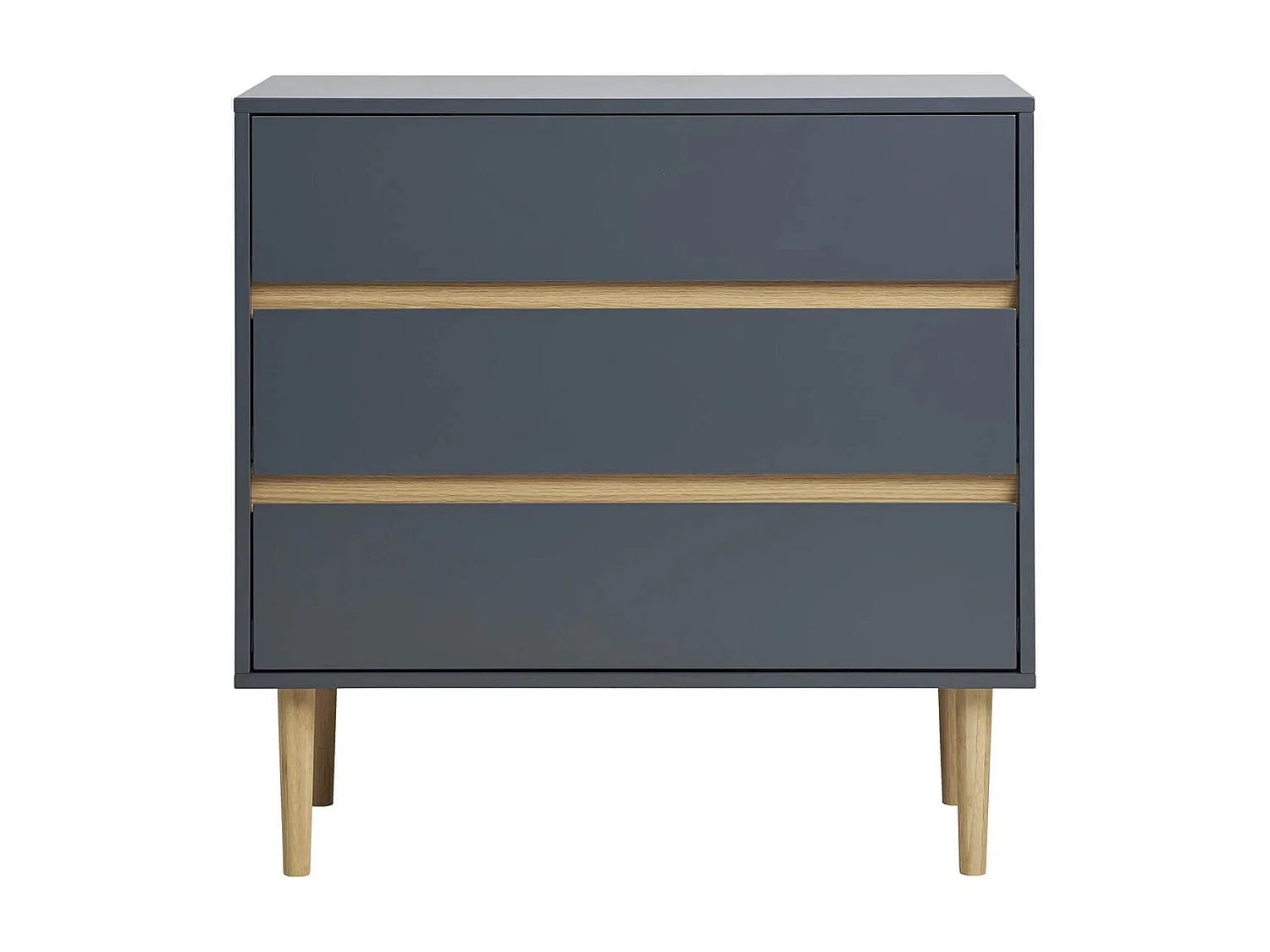 AVEL - Commode 3 Tiroirs en MDF Gris Foncé et Bois Naturel