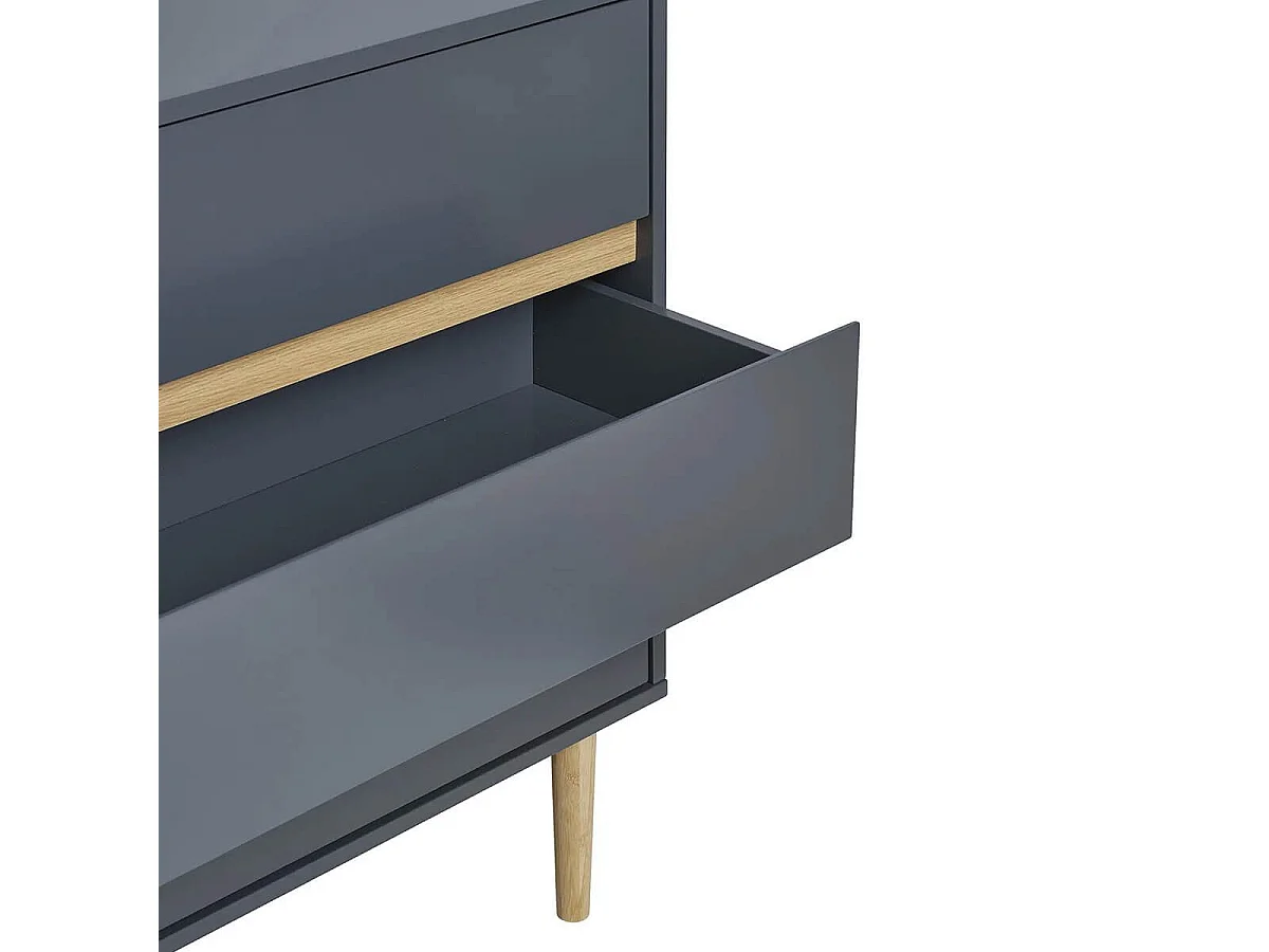 AVEL - Commode 3 Tiroirs en MDF Gris Foncé et Bois Naturel