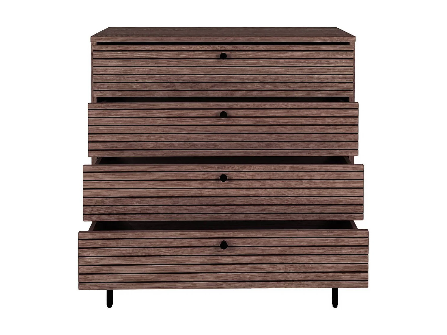 LOWAN - Commode 4 Tiroirs Effet Tasseaux Teinté Chêne Foncé