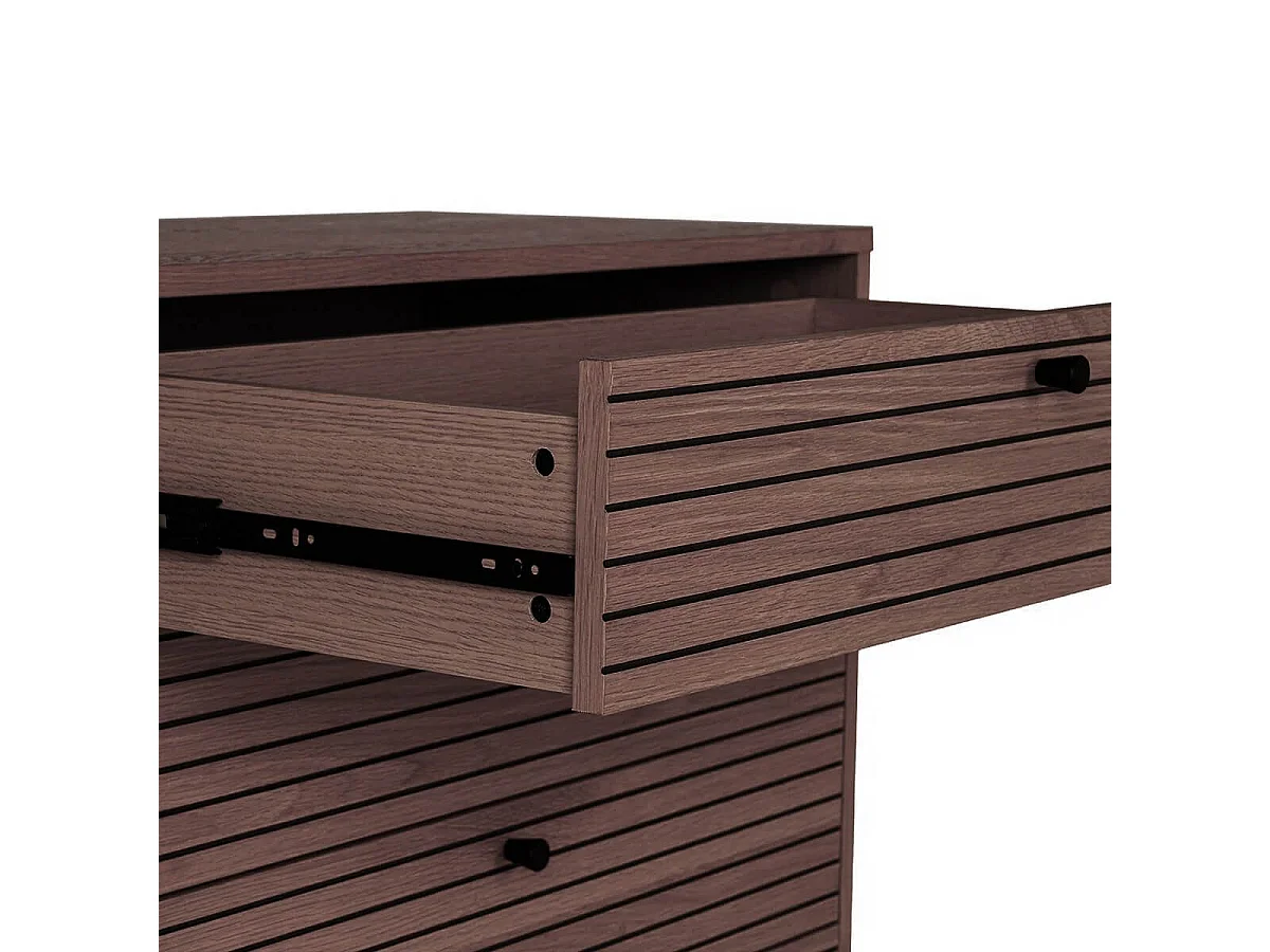 LOWAN - Commode 4 Tiroirs Effet Tasseaux Teinté Chêne Foncé