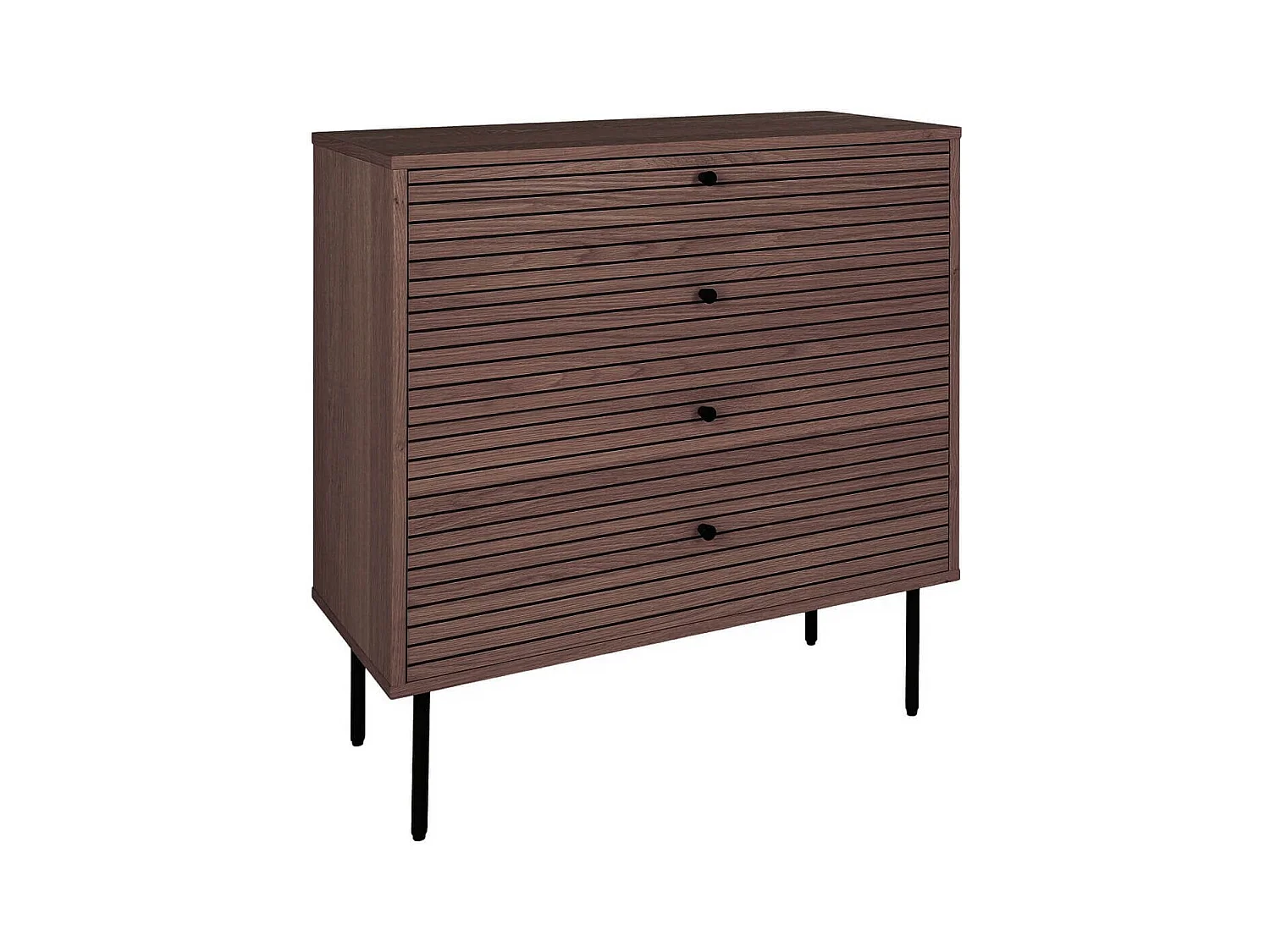 LOWAN - Commode 4 Tiroirs Effet Tasseaux Teinté Chêne Foncé