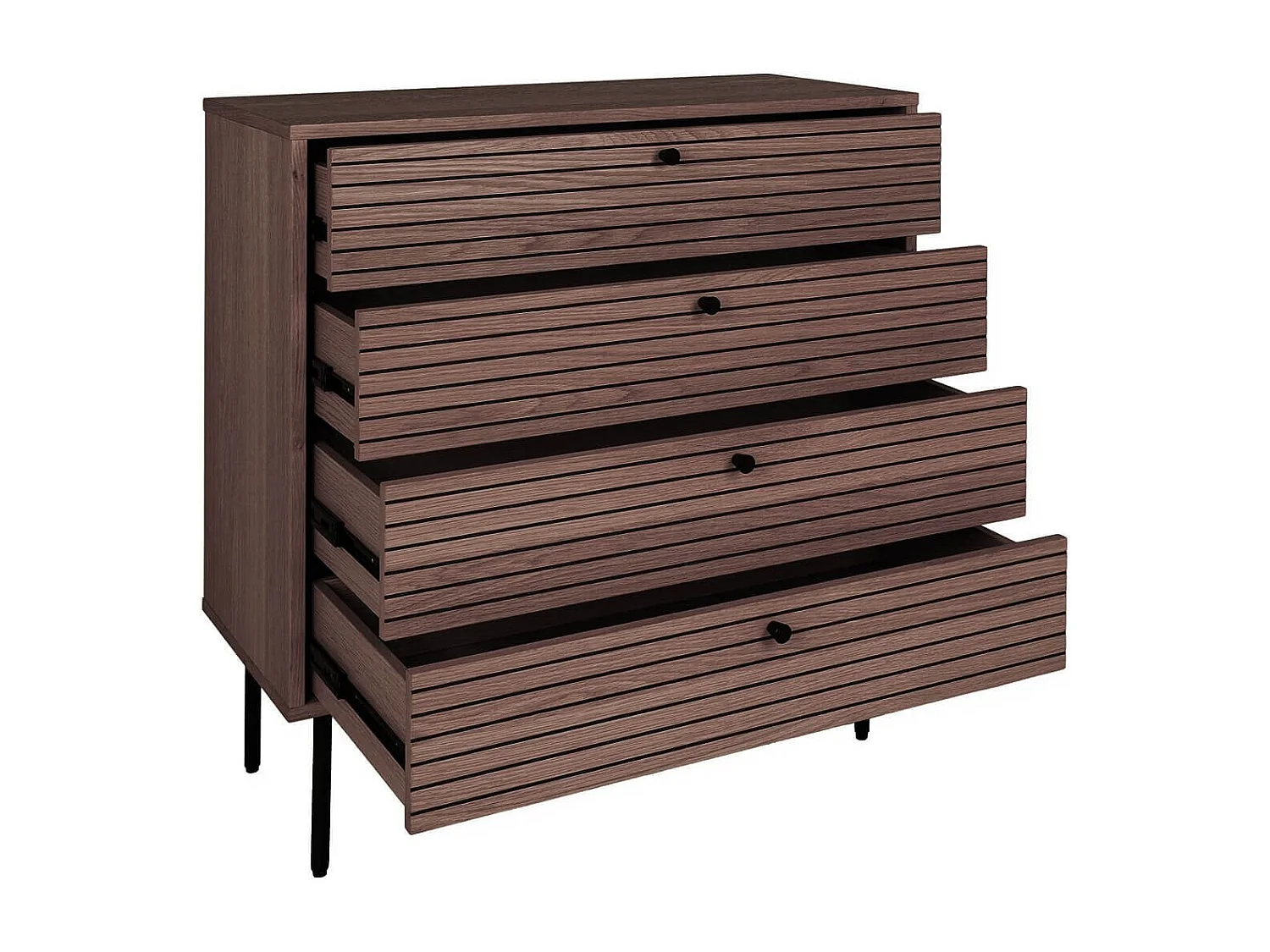 LOWAN - Commode 4 Tiroirs Effet Tasseaux Teinté Chêne Foncé