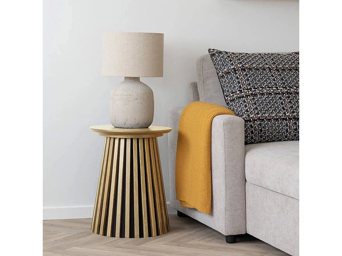 DUBLIN - Table d'appoint Ronde Pied Central Relief MDF Placage Chêne clair