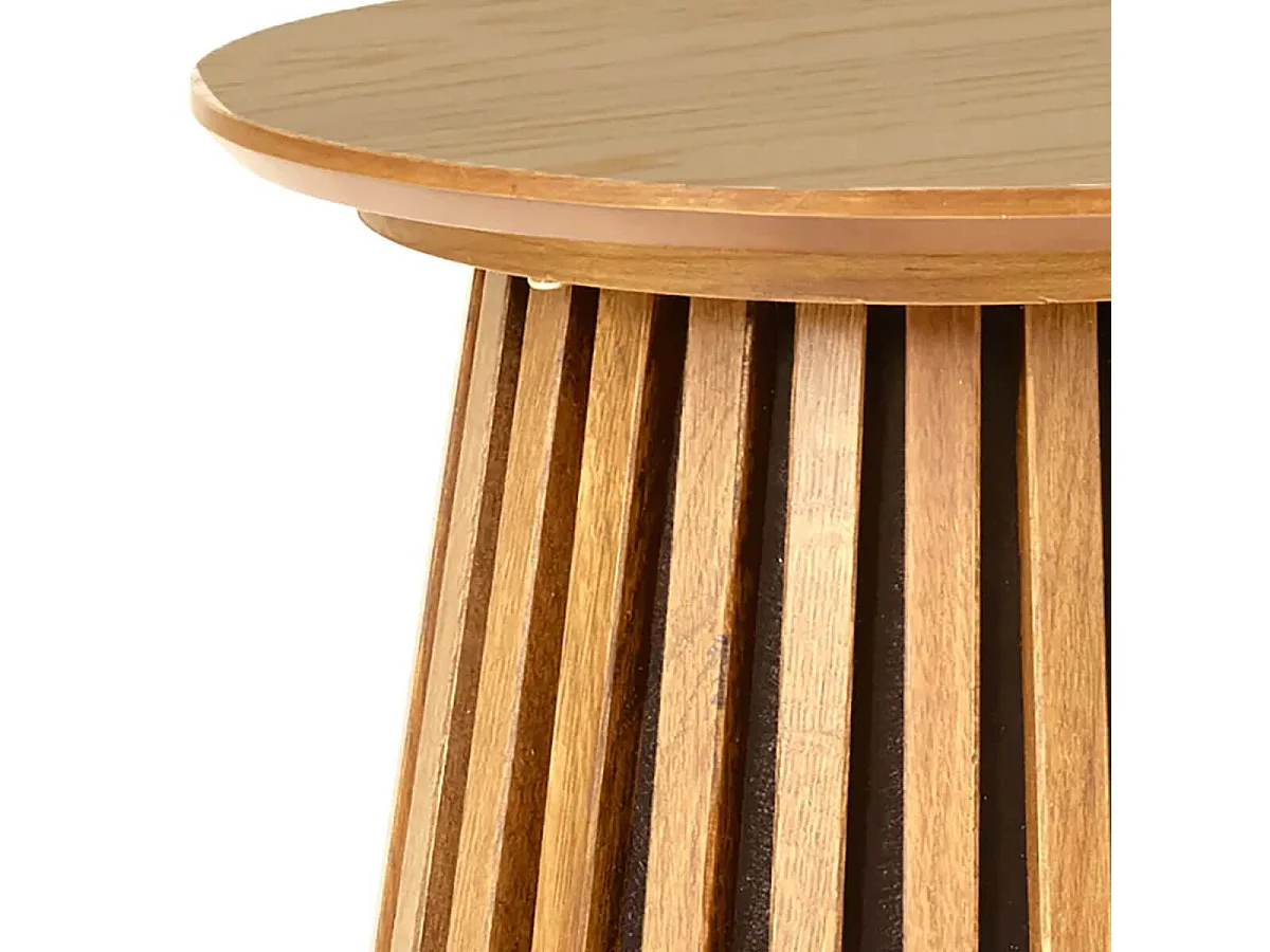 DUBLIN - Table d'appoint Ronde Pied Central Relief MDF Placage Chêne clair