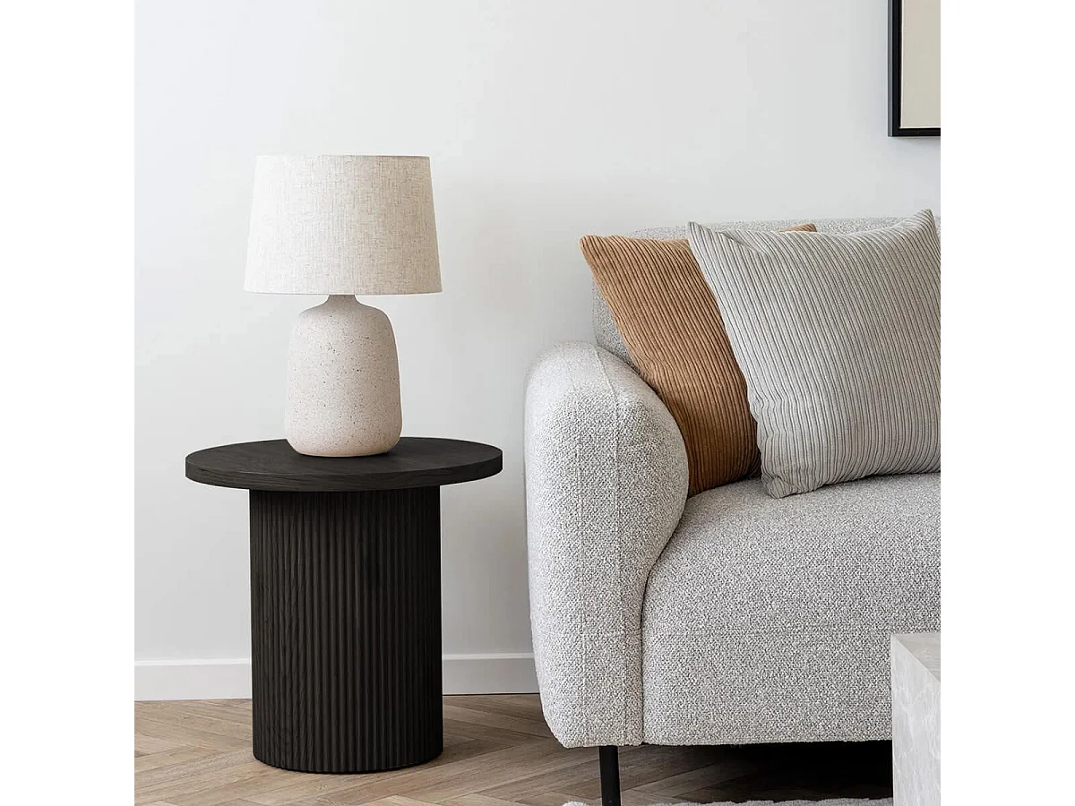 ANKARA - Table d'appoint Ronde Pied Central Relief MDF Effet bois foncé