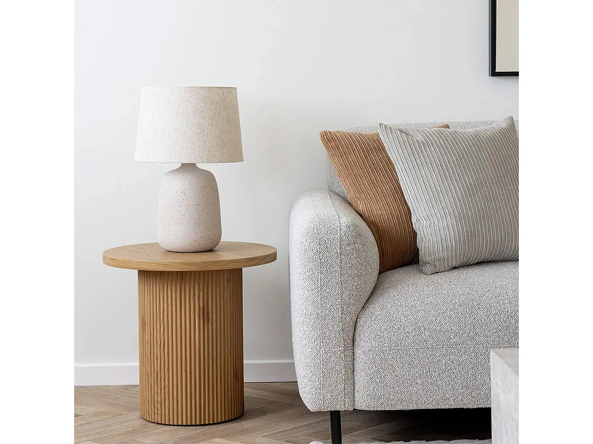 ANKARA - Table d'appoint Ronde Pied Central Relief MDF Effet bois naturel