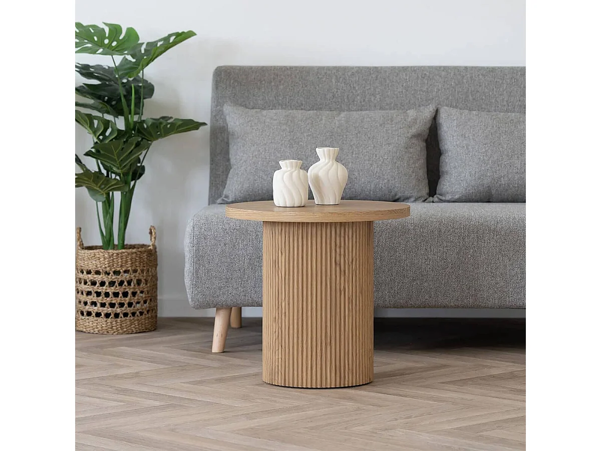 ANKARA - Table d'appoint Ronde Pied Central Relief MDF Effet bois naturel