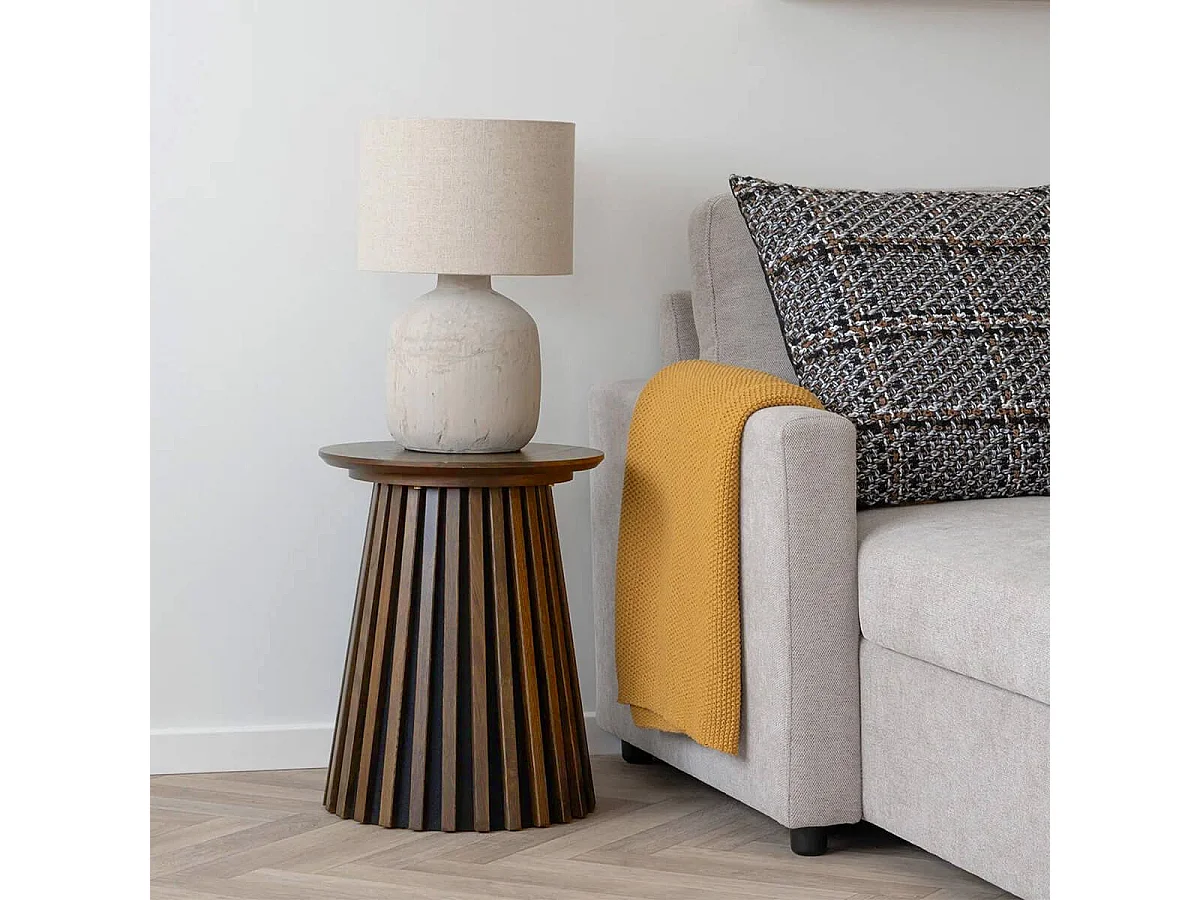 DUBLIN - Table d'appoint Ronde Pied Central Relief MDF Placage Chêne fumé