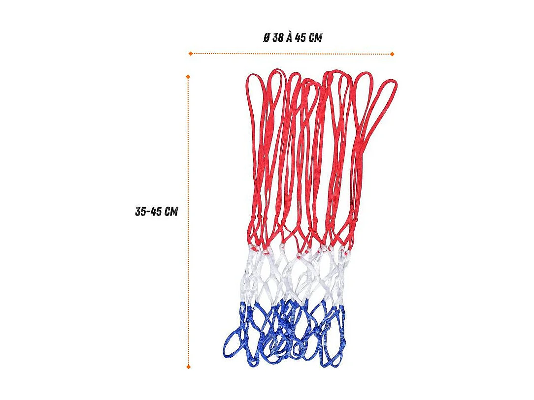 Lot de 2 filets de panier de basket-ball - Rouge, blanc, bleu - Adaptabilité universelle et Installation facile