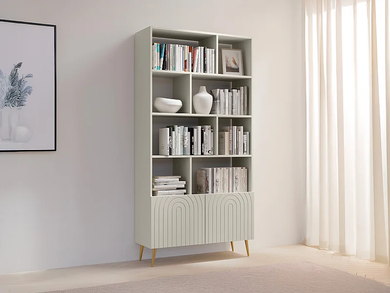 Bibliothèque avec 2 portes et 8 niches - Beige - NORSIM de Pascal Morabito