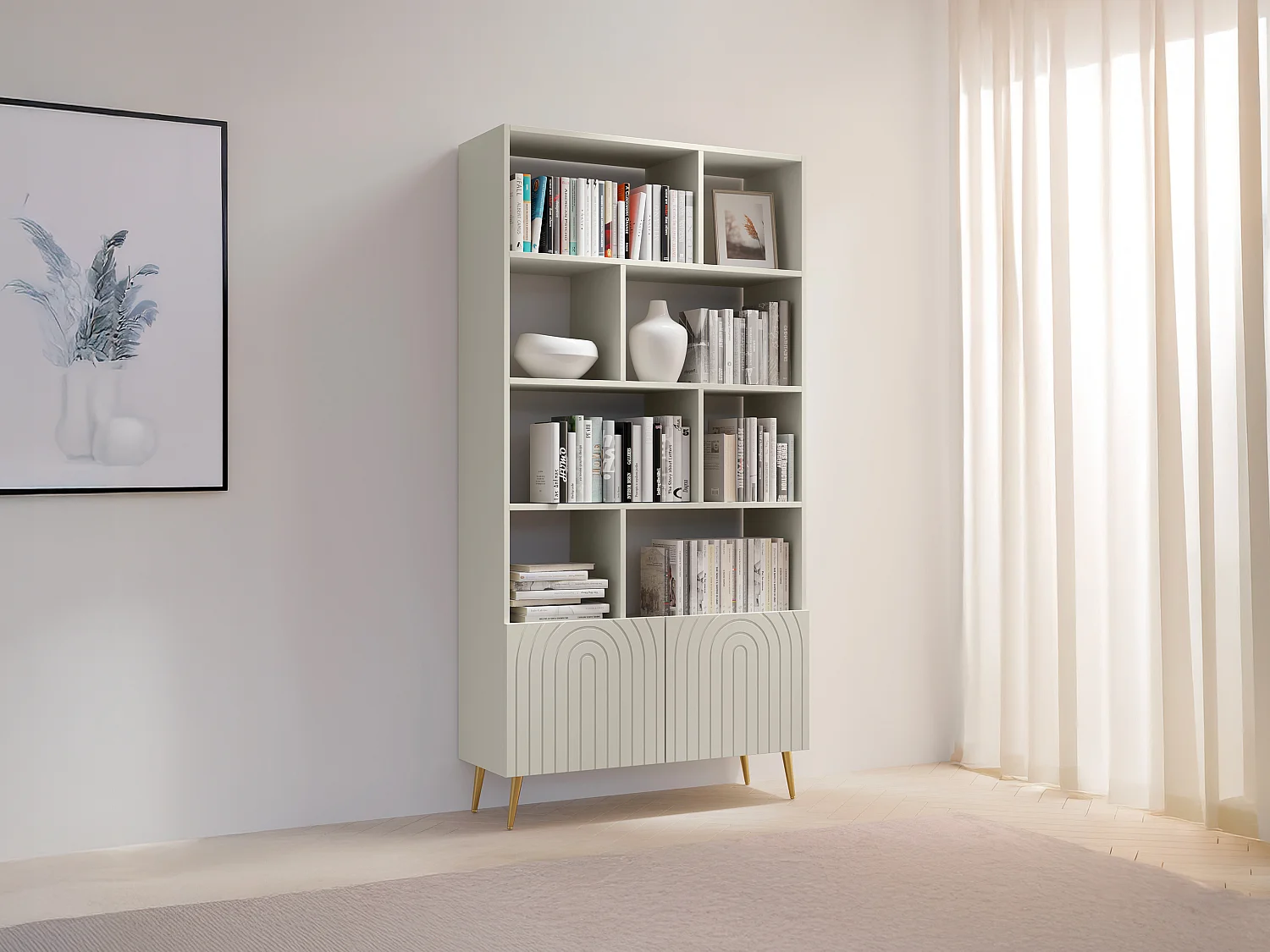 Bibliothèque avec 2 portes et 8 niches - Beige - NORSIM de Pascal Morabito