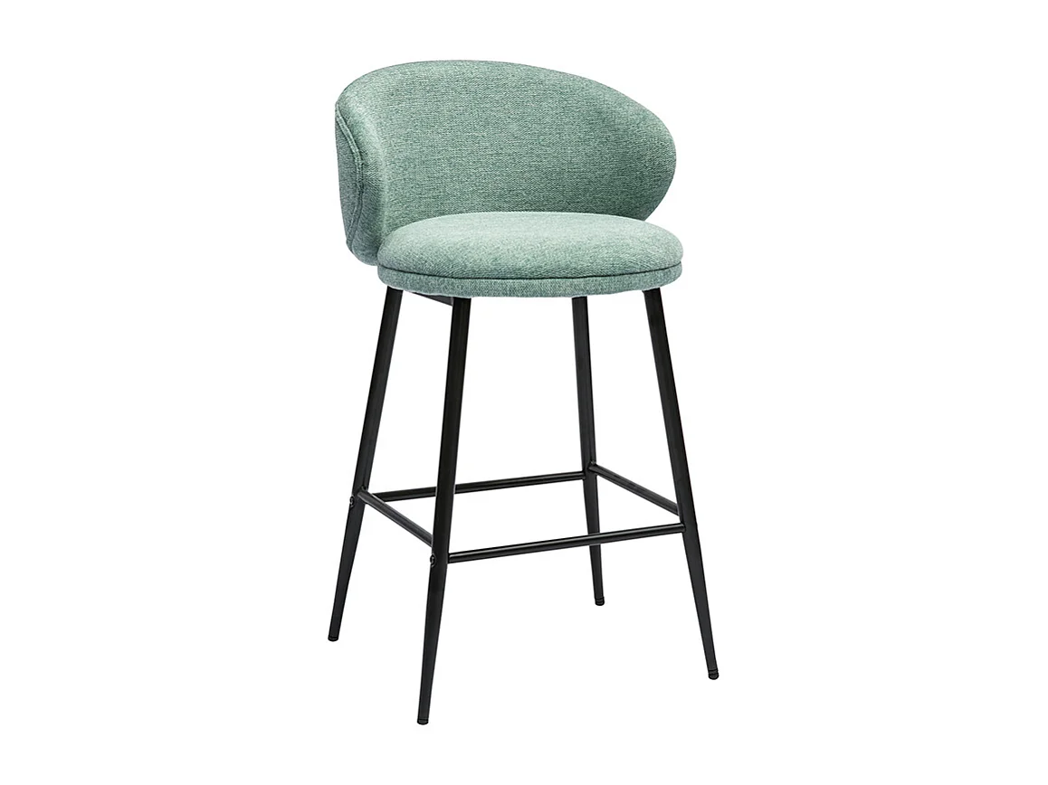 Taburetes de bar de diseño en tela efecto terciopelo texturizado celadón y metal negro (juego de 2) ROSALIE