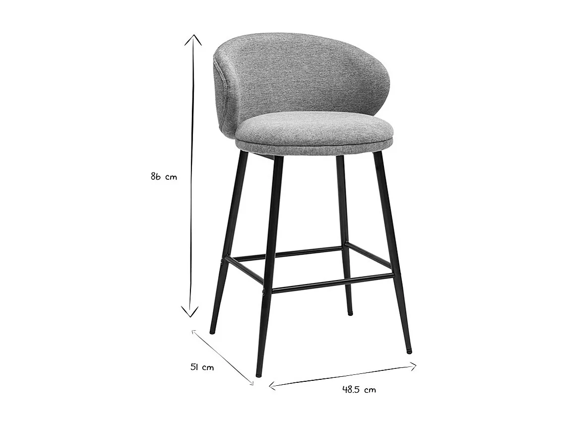 Taburetes de bar de diseño en tela efecto terciopelo texturizado celadón y metal negro (juego de 2) ROSALIE