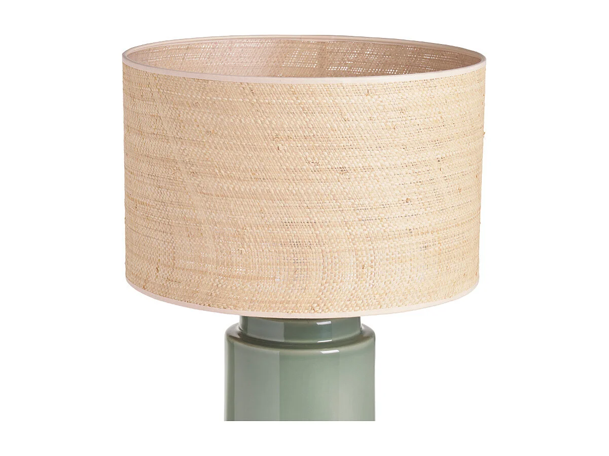 Lampe à poser verte en céramique et abat-jour en rabane H64 cm MAJES
