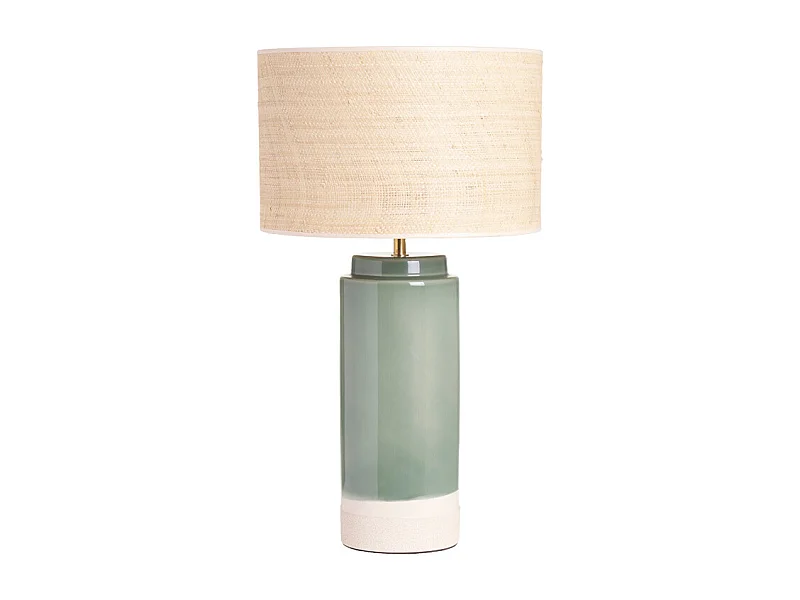 Lampada da tavolo in ceramica verde con paralume in rattan H64 cm MAJES
