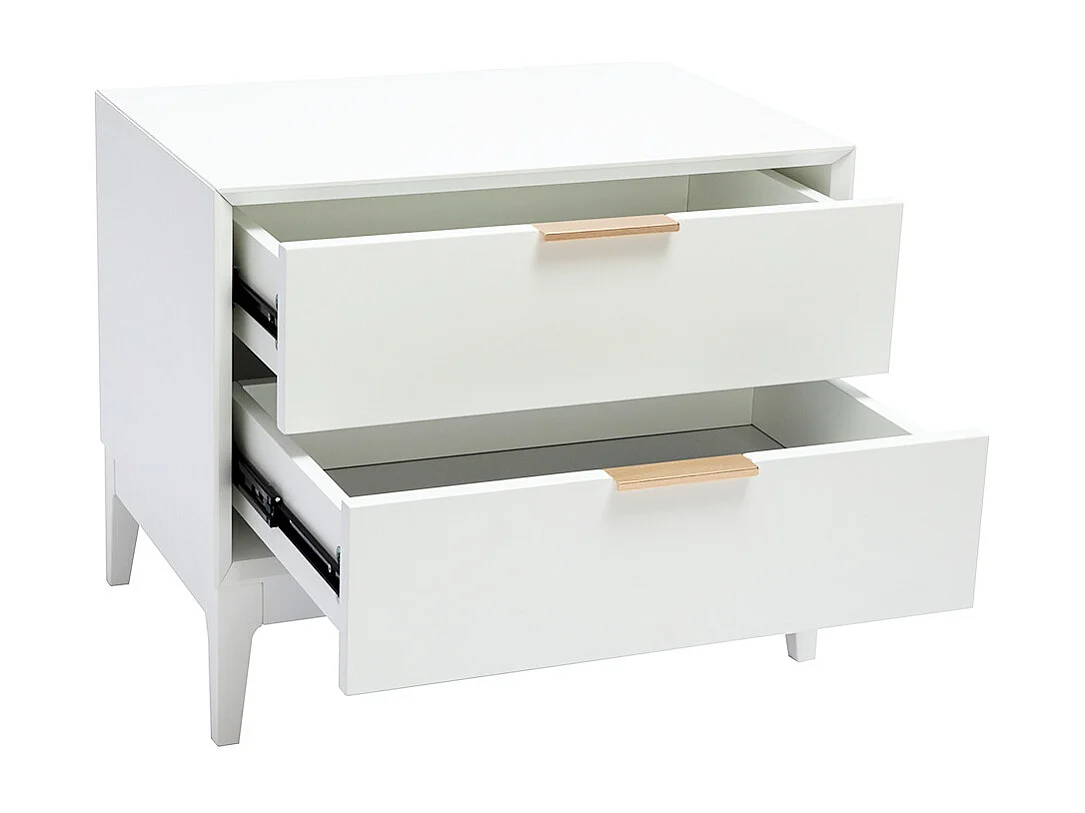 Table de chevet blanche mat et métal doré avec rangements GIANA