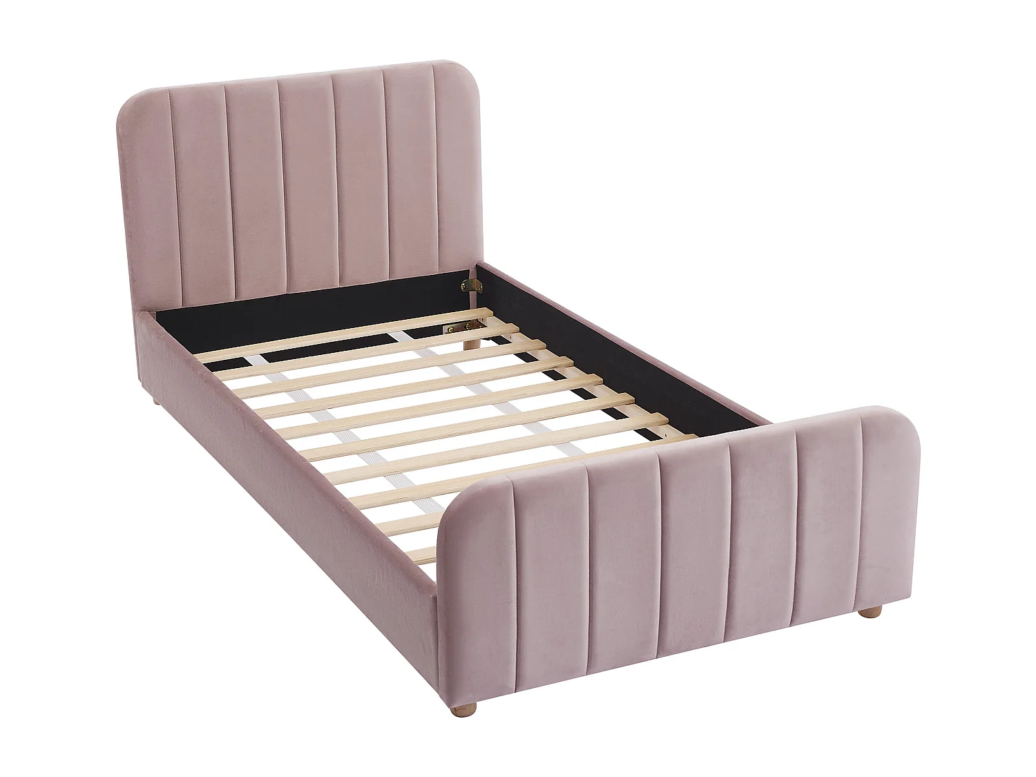 Bed 90 x 190 cm - Velours met verticale stiksels - Roze + matras - ROGADI