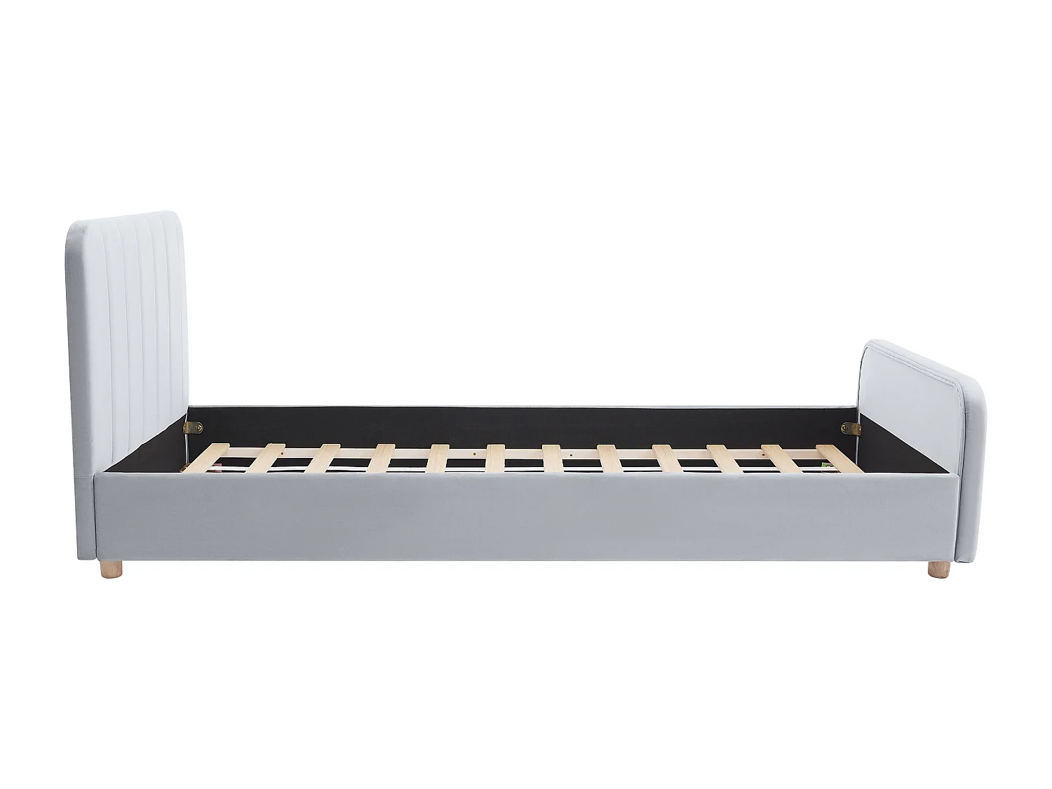 Letto 90 x 190 cm Velluto con cuciture verticali Grigio + Materasso - ROGADI