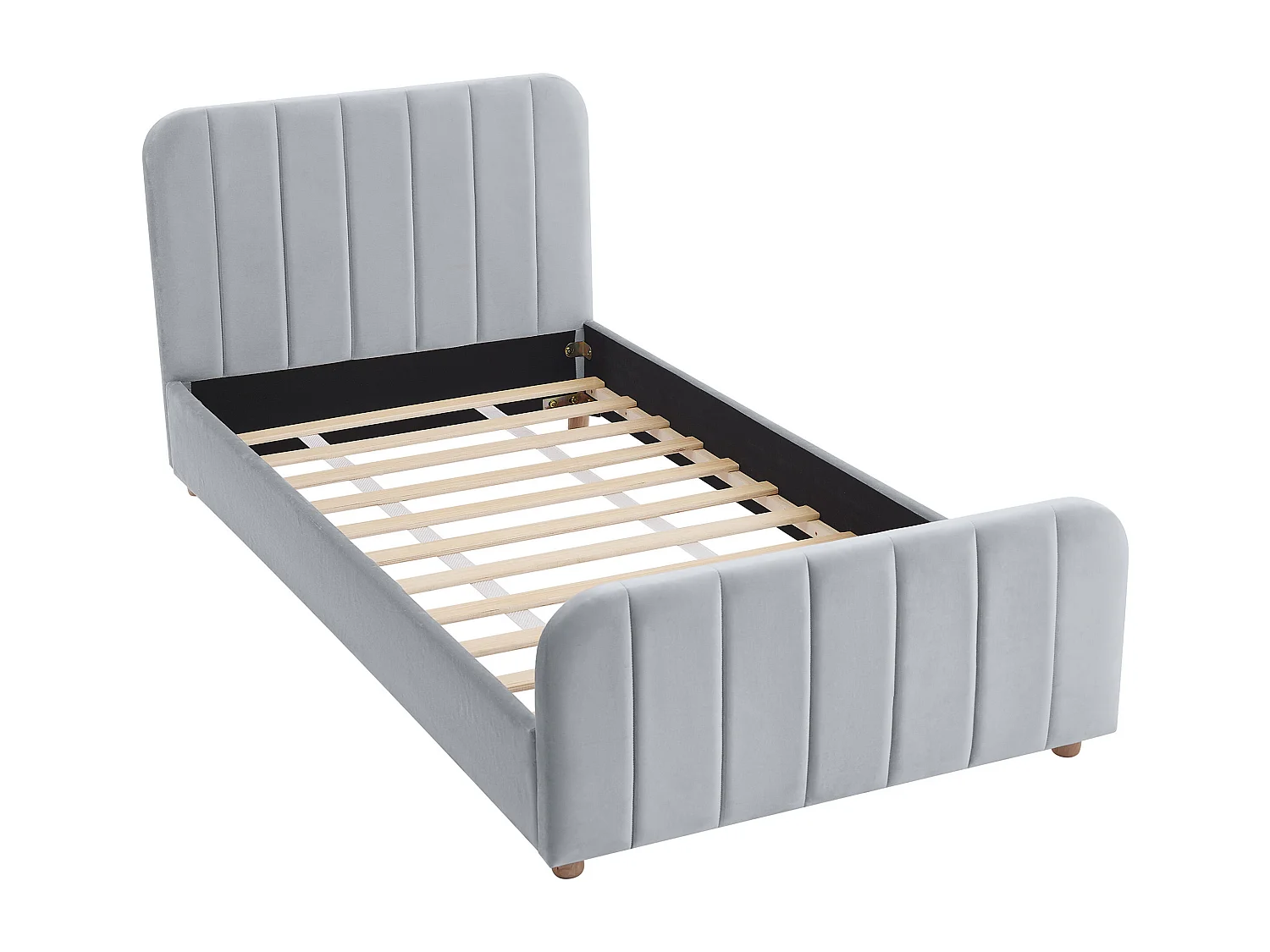 Letto 90 x 190 cm Velluto con cuciture verticali Grigio + Materasso - ROGADI