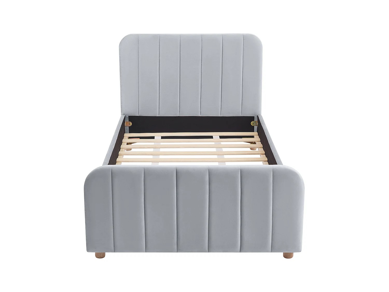 Bed 90 x 190 cm - Velours met verticale stiksels - Grijs + matras - ROGADI