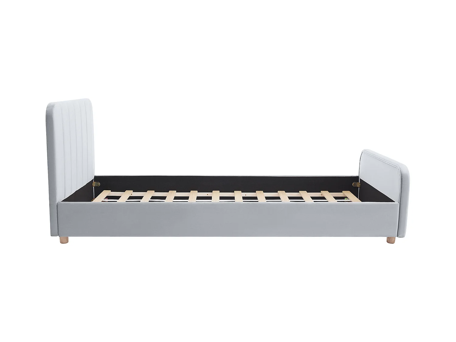 Bed 90 x 190 cm - Velours met verticale stiksels - Grijs + matras - ROGADI