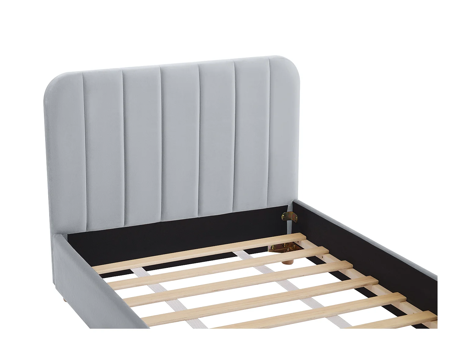 Bed 90 x 190 cm - Velours met verticale stiksels - Grijs + matras - ROGADI