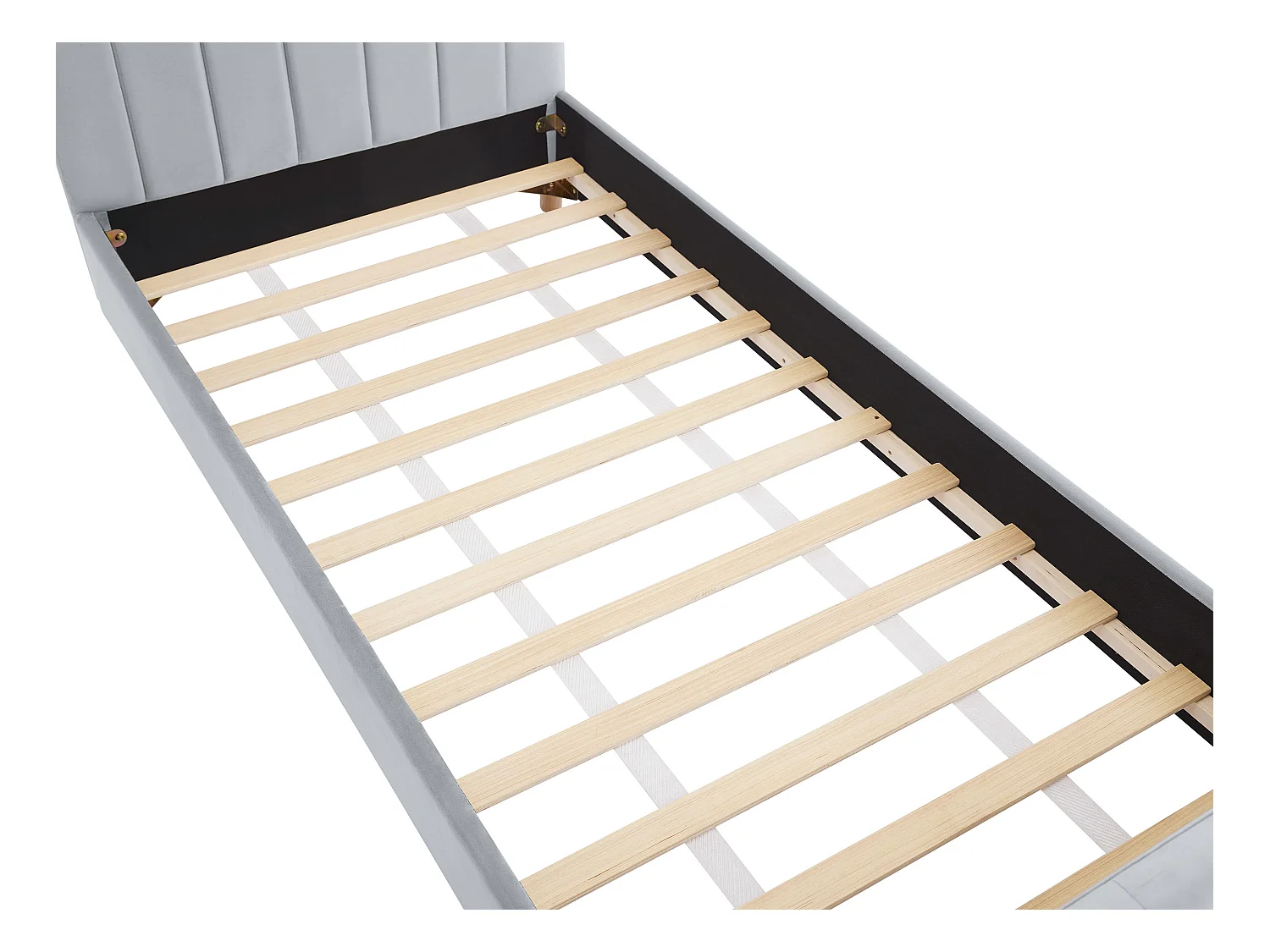 Bed 90 x 190 cm - Velours met verticale stiksels - Grijs + matras - ROGADI