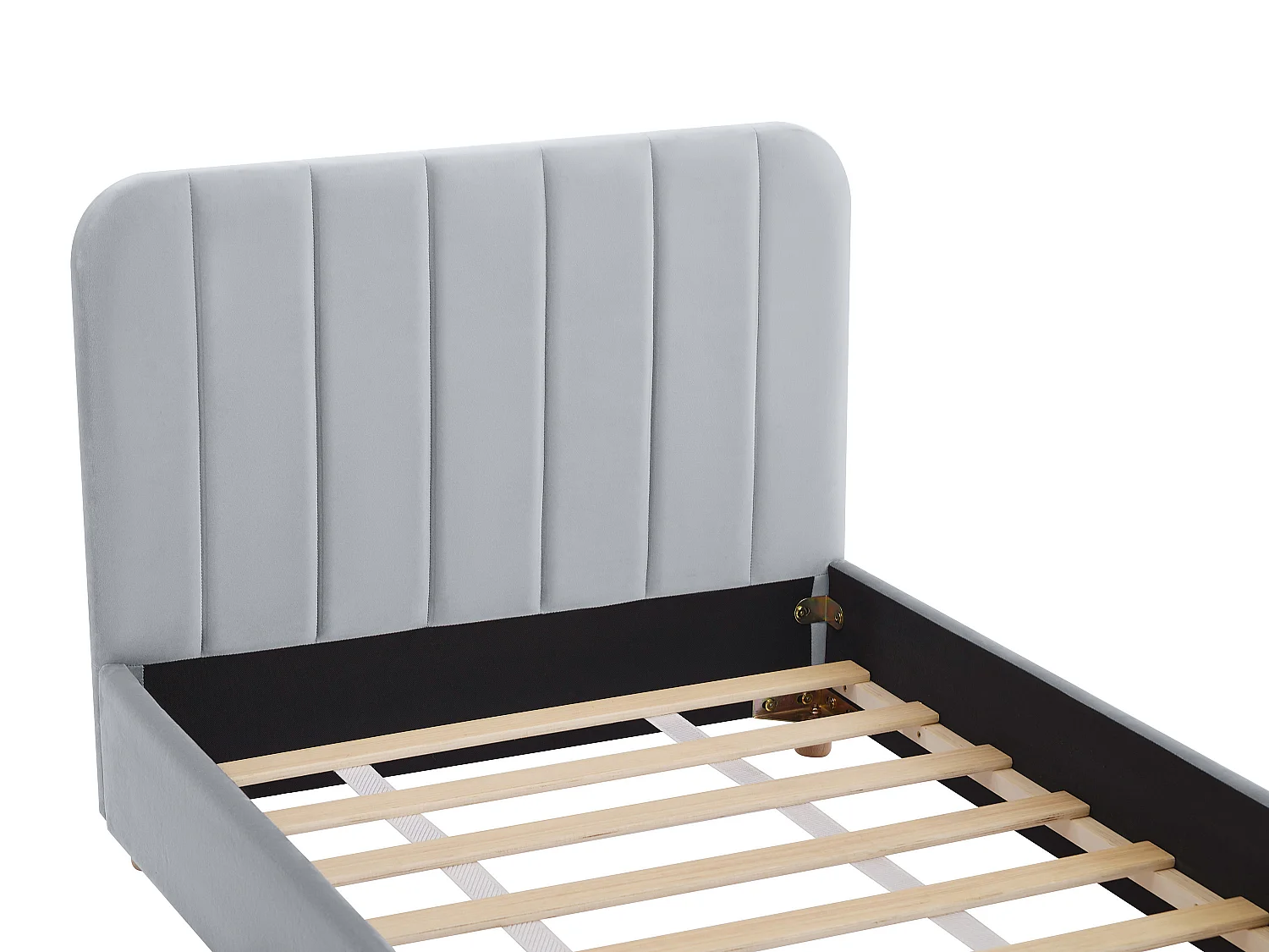 Bett mit vertikalen Ziernähten + Matratze - 90 x 190 cm - Samt - Grau - ROGADI