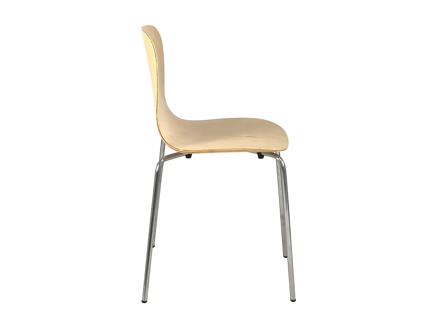 Lote de 4 sillas de cocina de diseño retro asiento de madera patas cromadas RIO (madera clara)