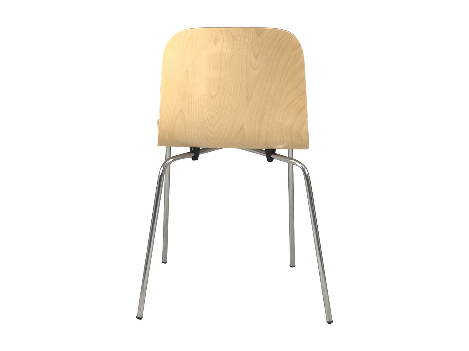 Lote de 4 sillas de cocina de diseño retro asiento de madera patas cromadas RIO (madera clara)