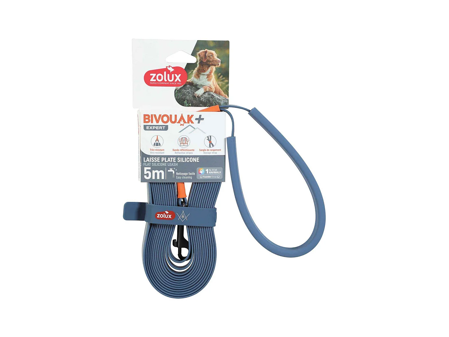 Longe plate en silicone bleu Bivouak 5 m