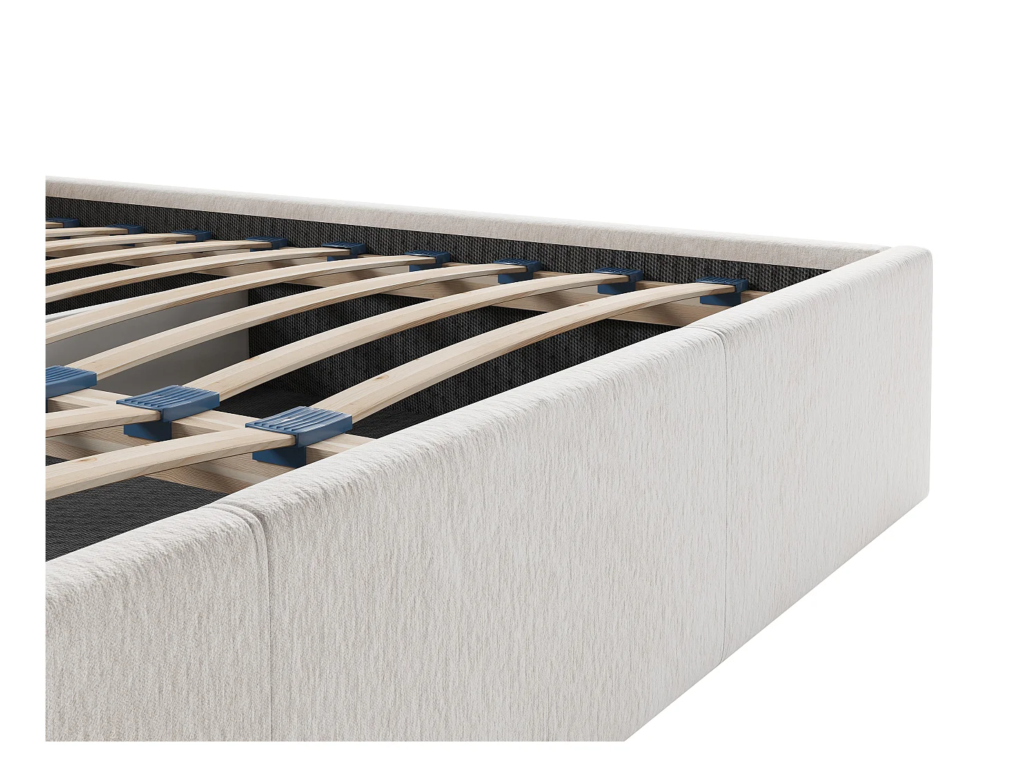 Lit coffre 160 x 200 cm - Tissu texturé - Crème + Matelas - JUSTANI