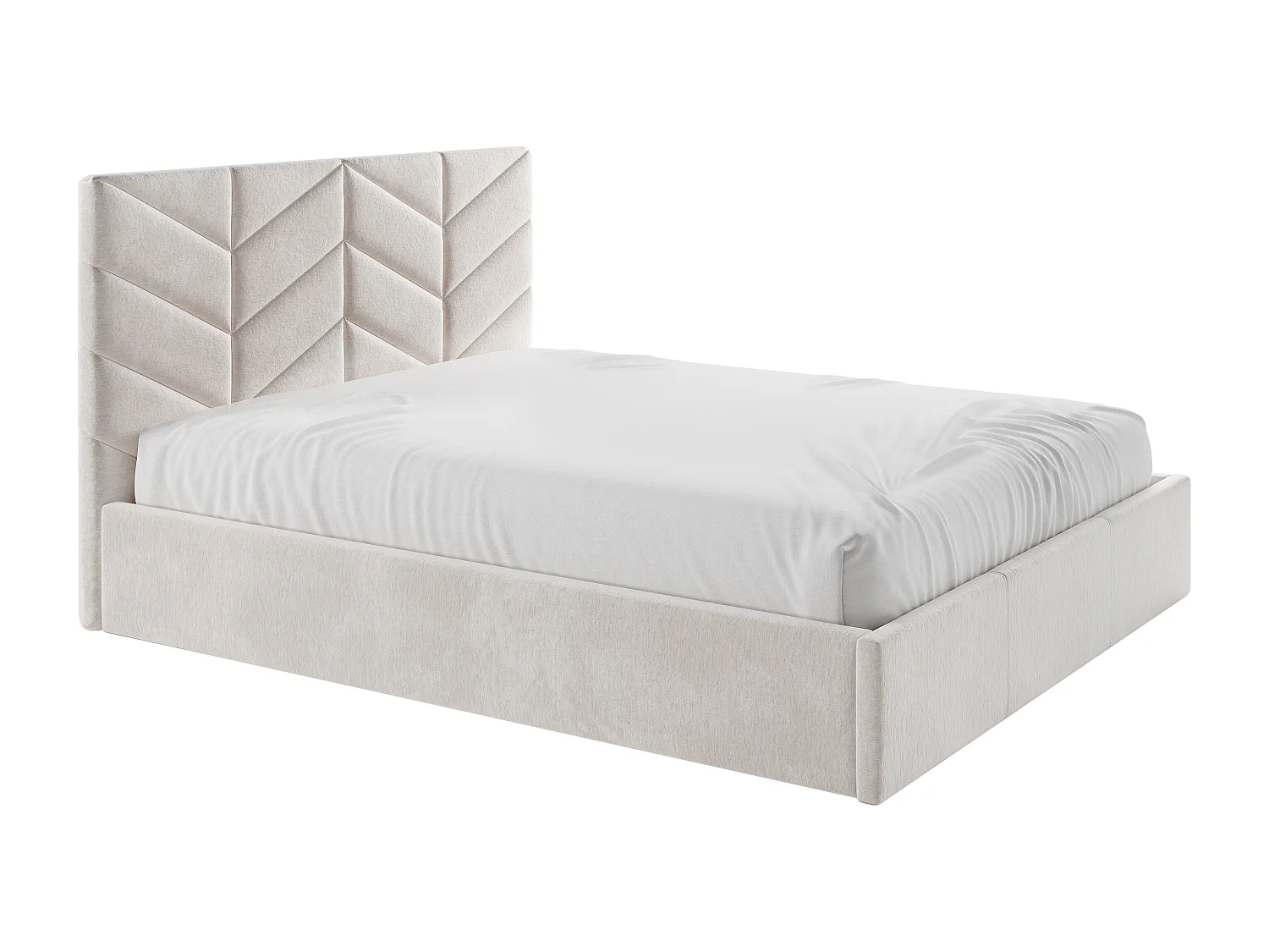 Bett mit Bettkasten + Matratze - 180 x 200 cm - Strukturstoff - Cremefarben - JUSTANI